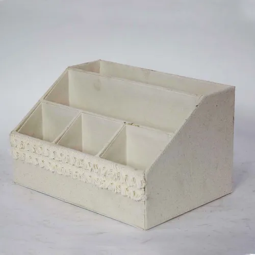 White Textile Tassel Desk Organizer - OF250