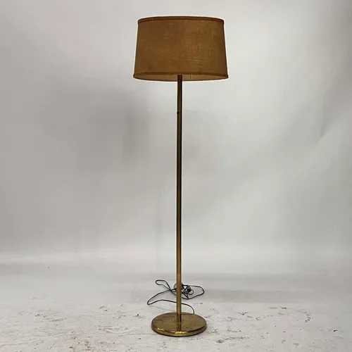 Brass Floor Lamp with Woven Brown Shade - LI406
