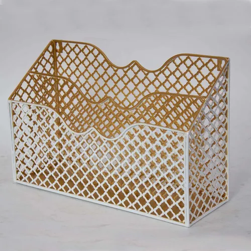 White & Gold Cutout Metal File Organizer - OF249
