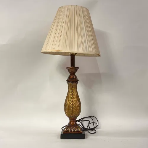 Wood & Gold Palm Leaf Table Lamp with Pleated Shade - LI212