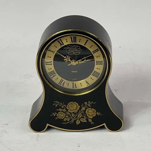 Gold Flowers Embroidered on Black Table Clock - A775