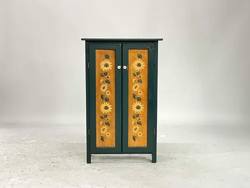 Teal Green & Yellow Painted Sunflower Cabinet