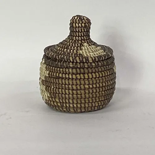 Two Tone Brown Woven Basket Jar With Lid - BSKT49