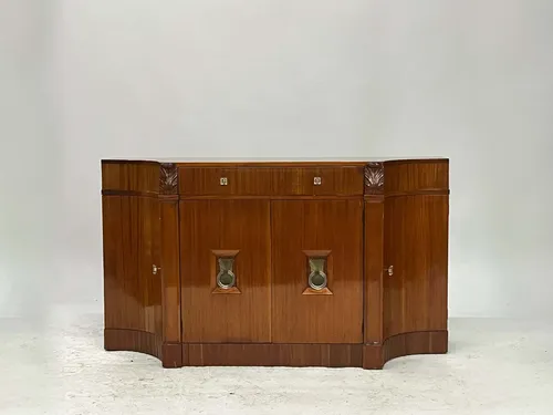 Antique Concave Bow Front 4-Door Sideboard with Decorative Pulls
