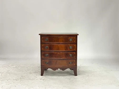 19th Century English Regency Inlaid Mahogany Bow Front 4-Drawer Dresser