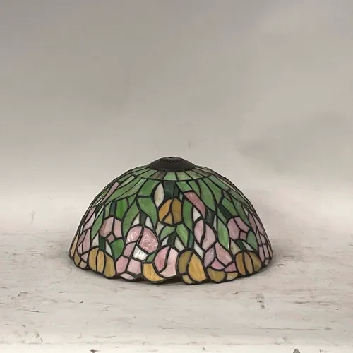 Antique Stained Glass Mosaic Pink & Green Tulip Lamp Shade - SHADE3574