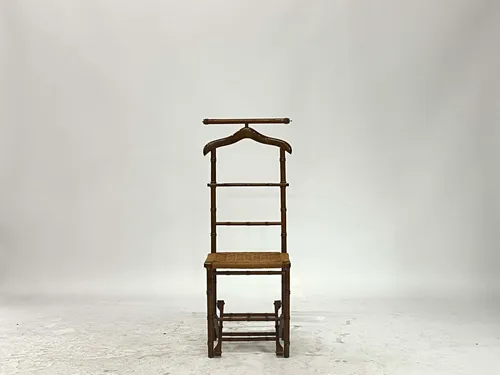 Vintage Walnut Valet with Woven Rattan Seat