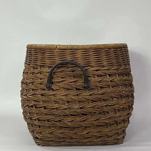 Brown Braided Basket With Leather Handles - BSKT53