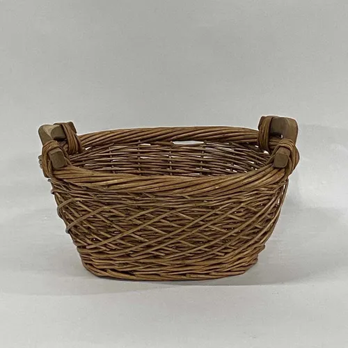 Oval Braided Wicker Basket With Wooden Handles - BSKT11