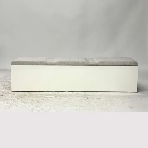 Grey Linen Upholstered White Rectangle Storage Bench