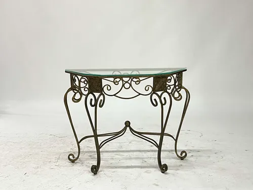 Floral Scroll Brass & Glass Console Table
