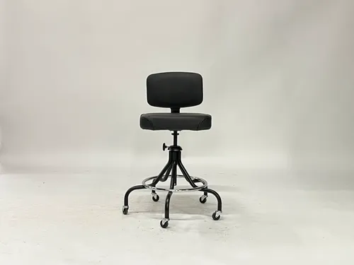 Black Leather Adjustable Rolling Bar Stool with Rectangle Backrest