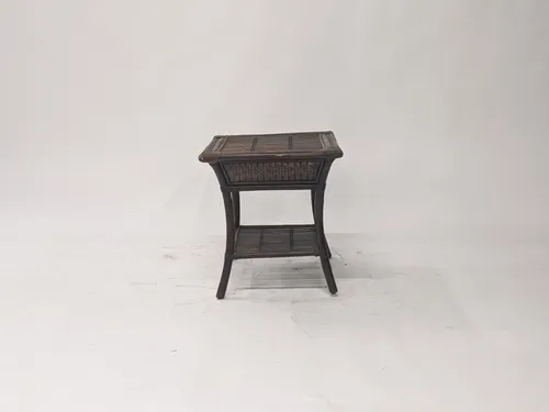 Chocolate Brown Woven Bamboo Side Table
