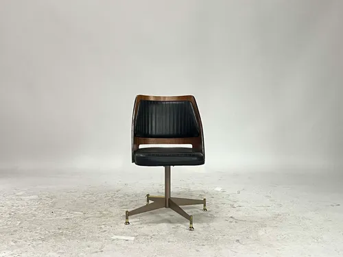 VIntage 1960's Brody Bentwood & Black Vinyl Swivel Chair