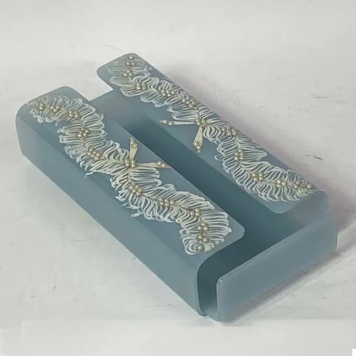 Blue Tissue Holder With Painted Leaves & Pears - OFA720