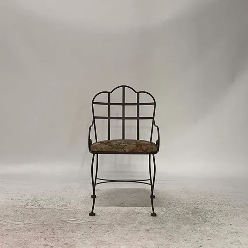 Bronze Metal Outdoor Side Chair with Floral Cushion - SE3013