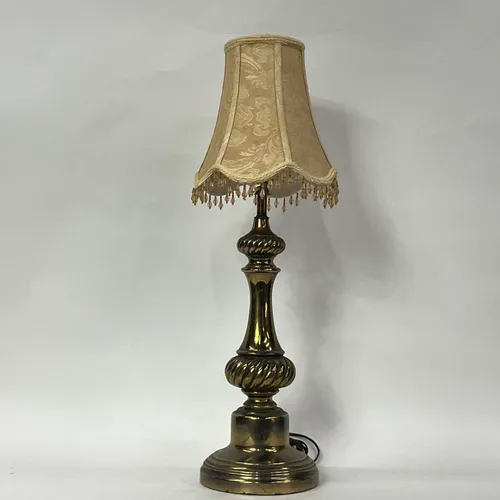 Dark Brass Table Lamp with Gold Beaded Shade - LI78