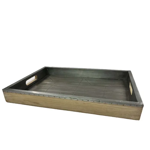 Metal Lined Wood Tray - TR482