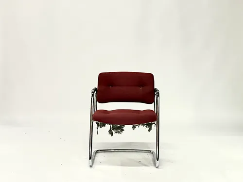 Mid-Century Modern Tubular Chrome Red Upholstered Arm Chair