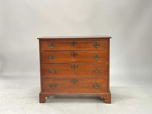 Antique 4-Drawer Oak Dresser with Brass Hardware & Keyholes