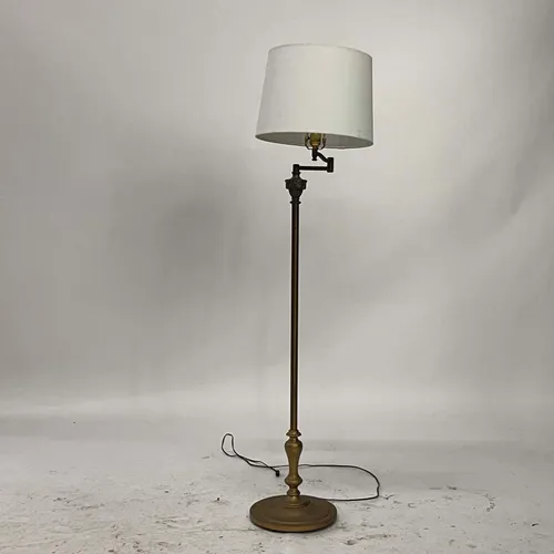 Brass Swing Arm Floor Lamp with White Shade - LI398