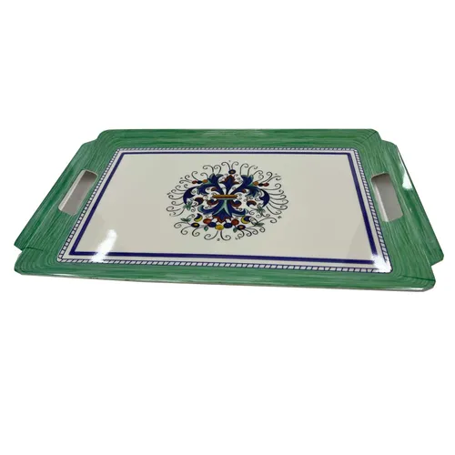 Green & White Plastic Tray with Blue Design - TR420