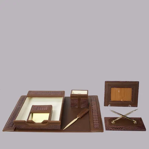 Executive Brown Crocodile Bonded Leather Desk Set - OFDS21