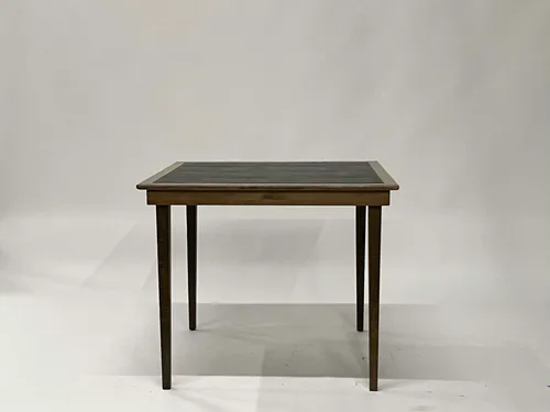 Square Wooden Table with Black Leather Top