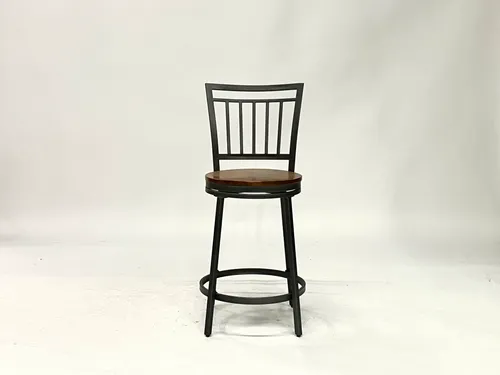 Gray Metal & Wood Seat Bar Stool with Backrest