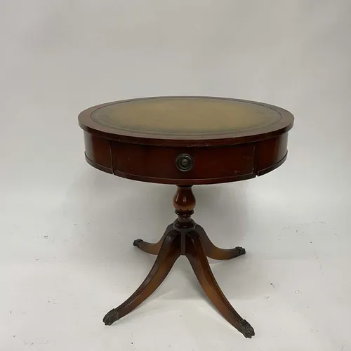Antique Round Side Table With Drawer & Inlay - TAB381
