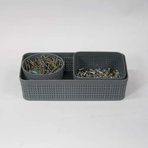 Gray Plastic Woven Desk Set with Push Pins & Paper Clips - OFA508