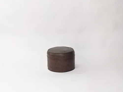 Round Coffee Brown Leather Ottoman