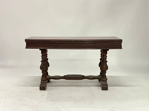 Antique Carved Mahogany Library Table with Hidden Drawer