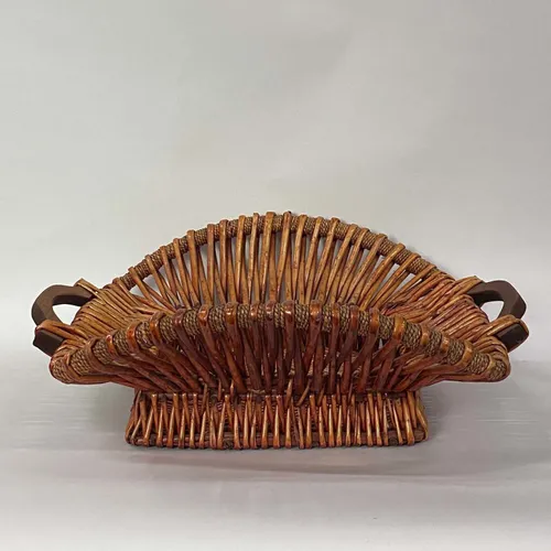 Tan Braided Tabletop Flower Basket With Wood Handles - BSKT23
