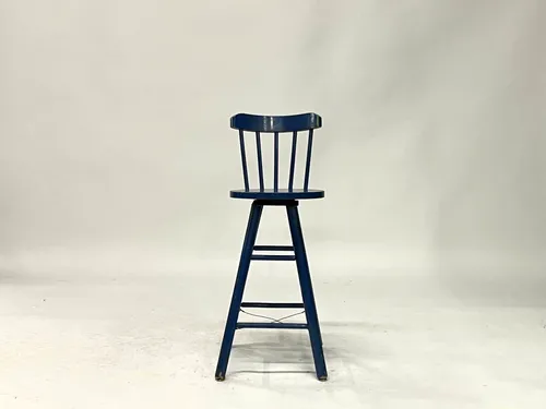 Blue Painted Wood Barstool with Backrest