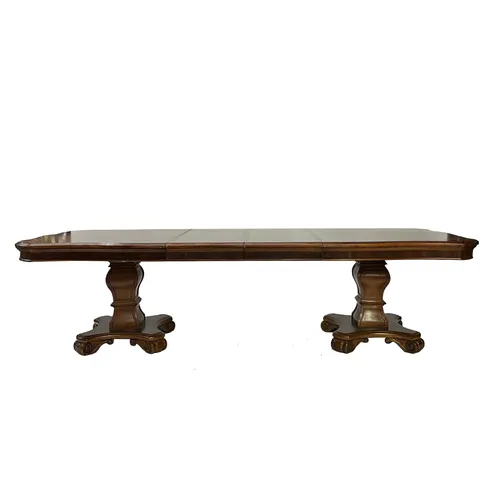 Traditional Solid Wood Double Pedestal Extending Dining Table