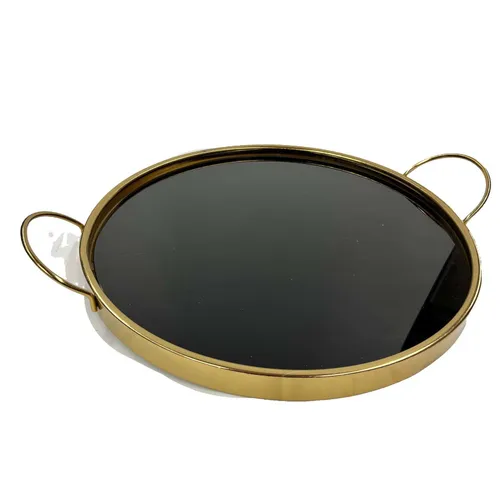 Black Glass & Brass Tray - TR401