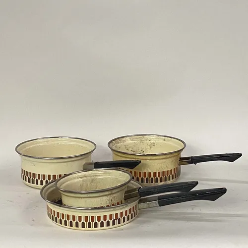 4pc Vintage Montea 60's Italian Enamel Sauce Frying Pan Set - KT183