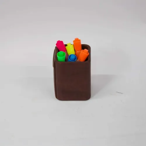 Brown Leather Pen Cup With Highlighters - OFA512