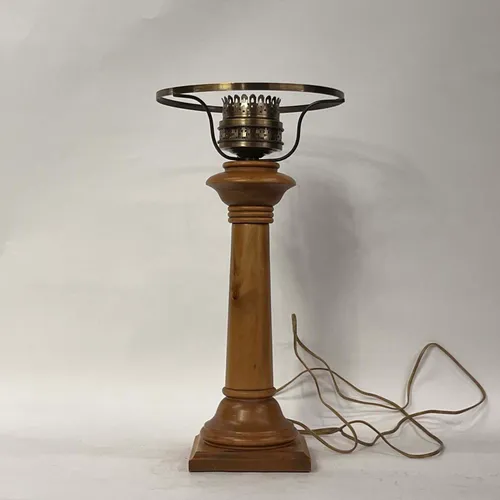 Brass & Oak Victorian Gas Table Lamp - LI349