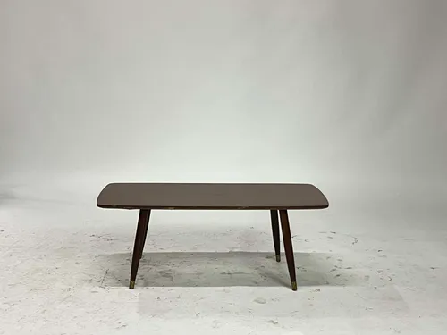 Mid-Century Modern Rounded Rectangle Coffee Table with Brass Capped Feet