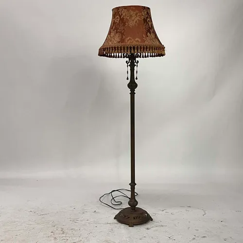 Antique Brass Floor Lamp with Red Tassel Shade - LI404