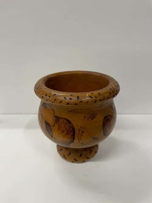 Wooden Vase with Floral Burning Detail