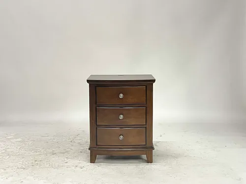Brown Wood 3-Drawer Nightstand with Round Silver Pulls