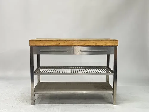 Wood Butcher's Block & Stainless Steel 2- Drawer Kitchen Island