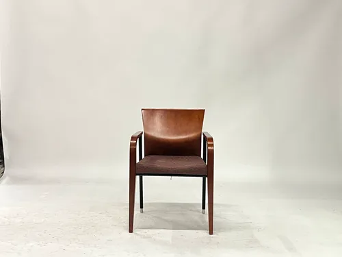 Brown Upholstered Seat Wood Seatback Waiting Room Armchair