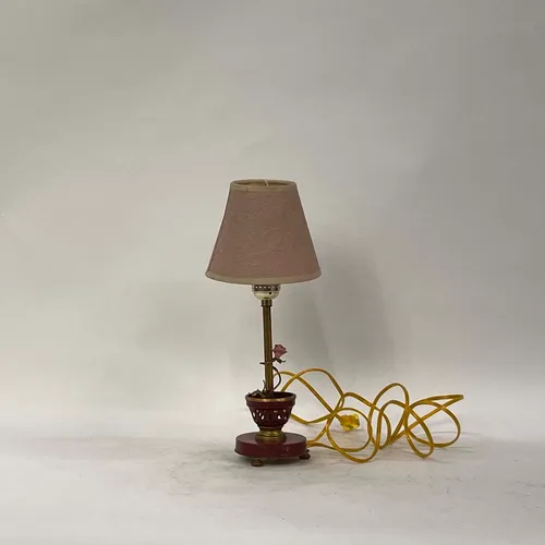 Red & Gold Metal Rose Table Lamp with Pink Shade - LI105