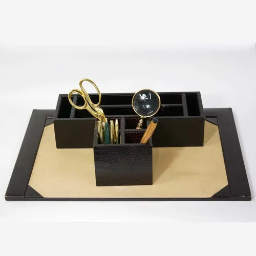 Dark Brown Crocodile Blotter Desk Set - DS10