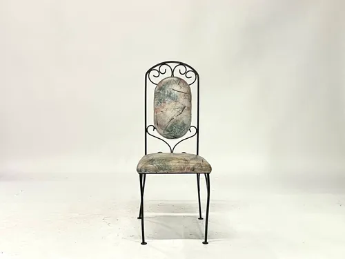 1980s Black Metal & Pastel Upholstered Side Chair