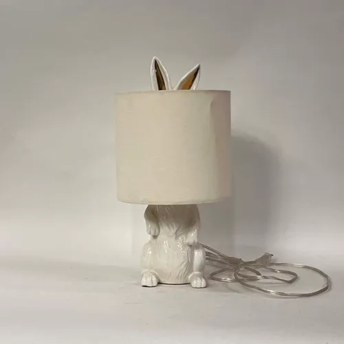 White Ceramic Bunny Rabbit Table Lamp with White Shade - LI130